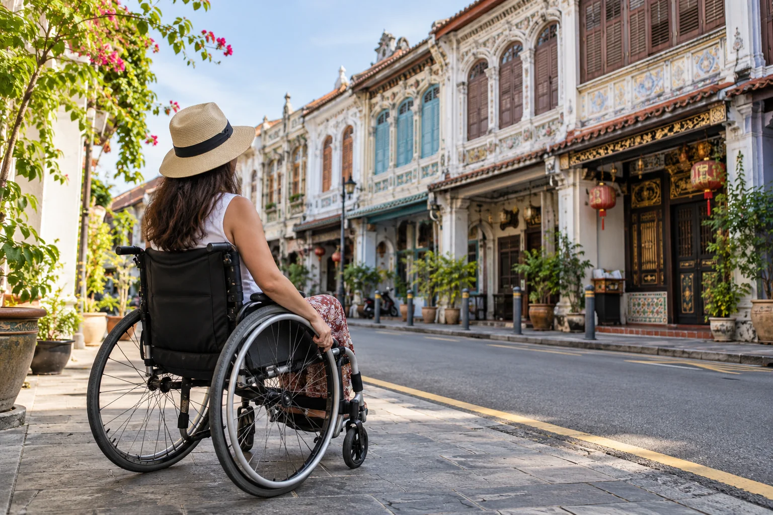 Wheelchair tourist enjoying the view of George Town, Penang